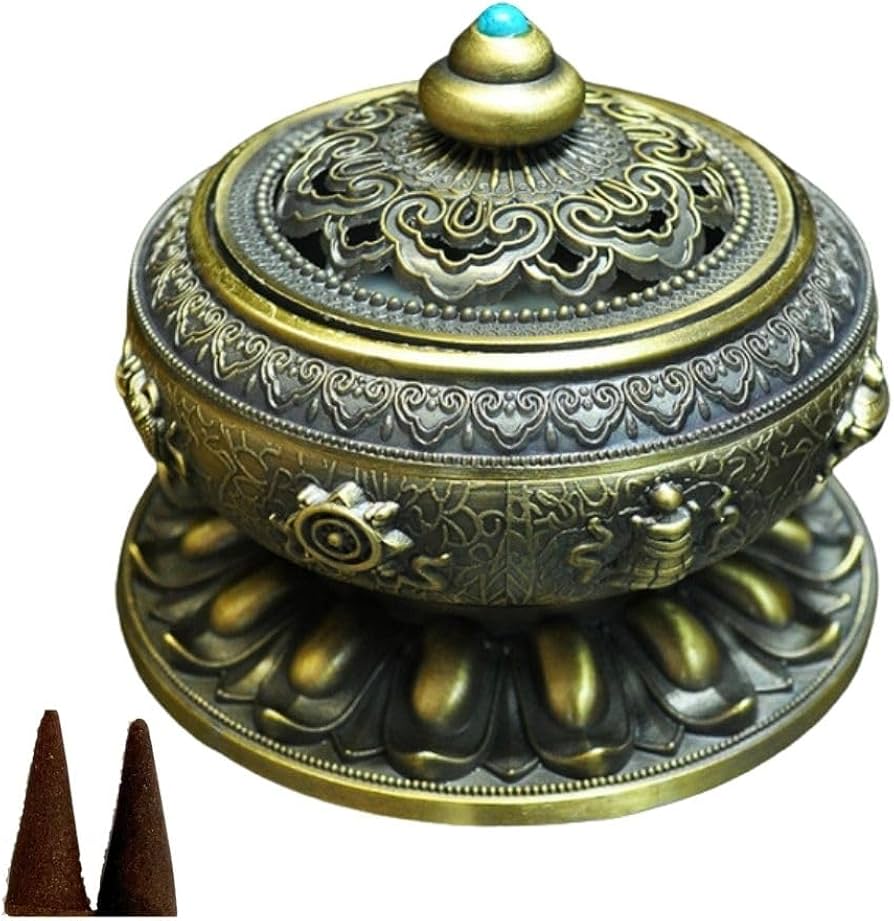 Amazon｜愉しむ香炉 香炉 アジアンテイスト 金属製 足つき 蓋付き