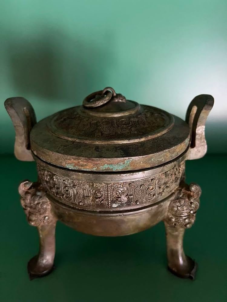 Amazon.co.jp: 中国明朝三足鼎青銅器骨董古美術アンティーク江戸青磁