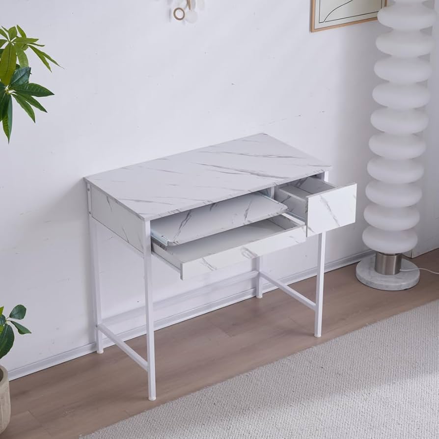 Amazon | パソコンデスク 引き出し付き 収納台 pcデスク 机 大理石柄