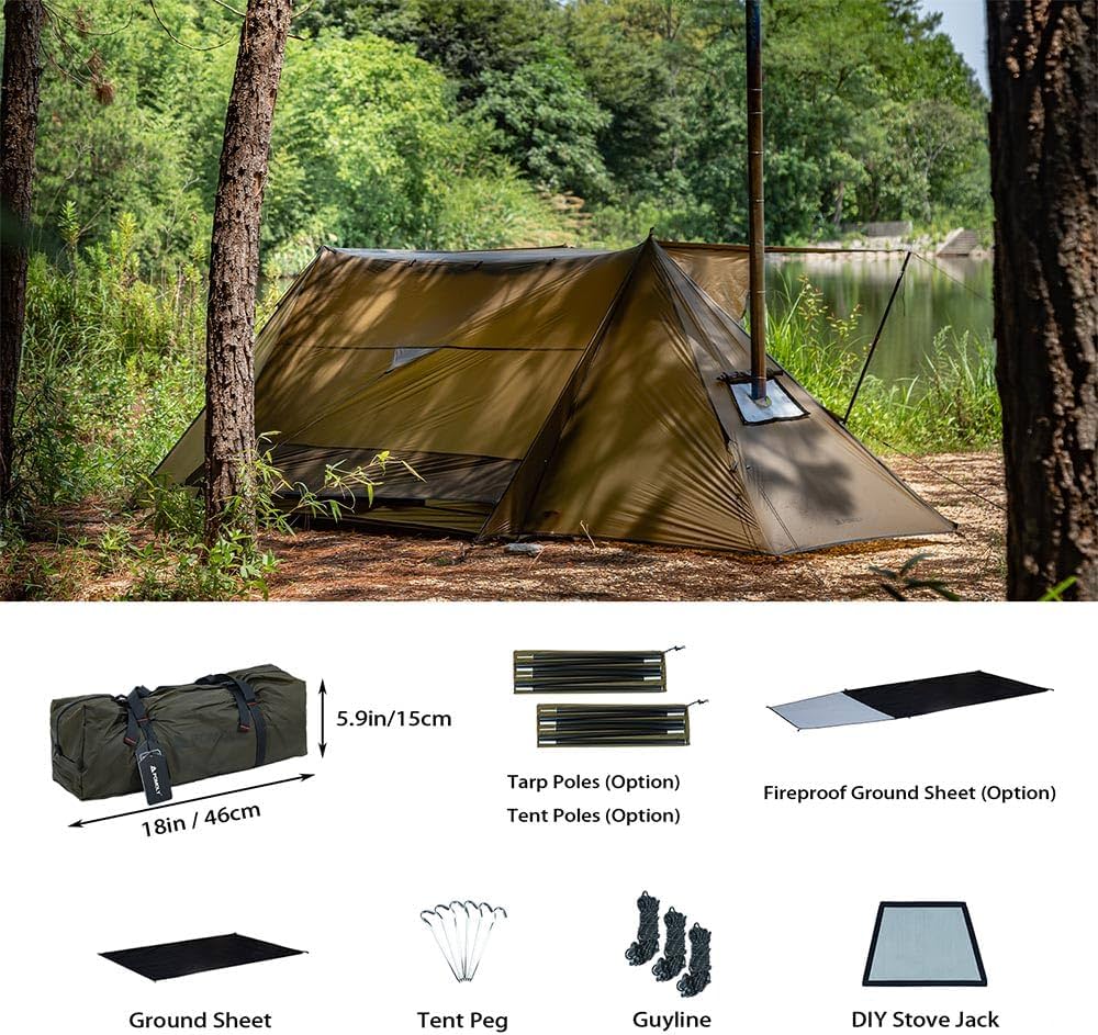 Amazon.co.jp: POMOLY STOVEHUT 20 パップテント、ドアポール2本と