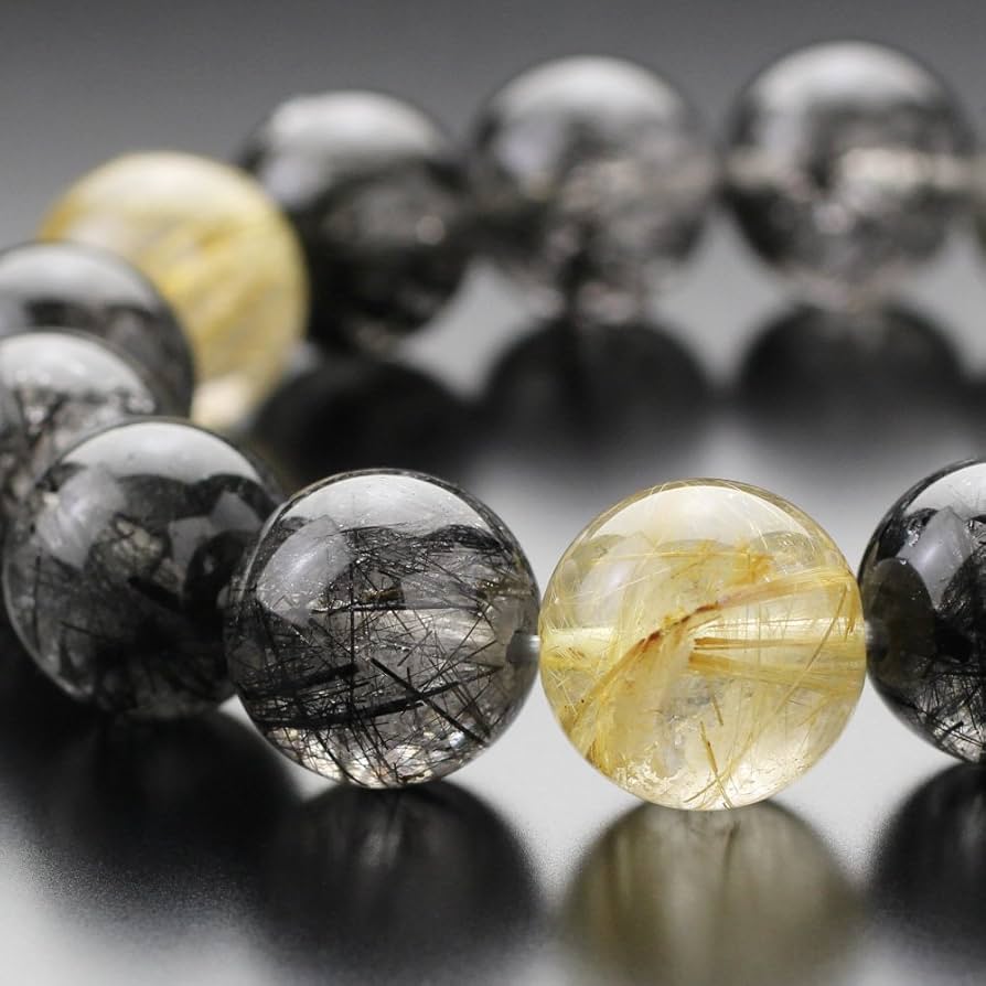 Amazon｜念珠ドットコム 約14ミリ ブラックトルマリンクォーツ ルチル