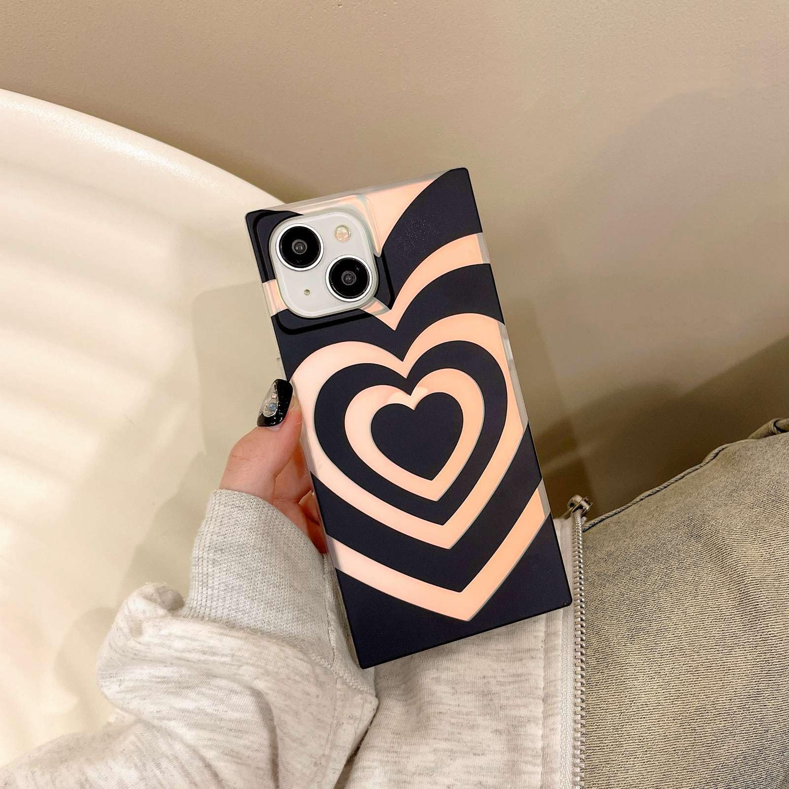 Amazon.com: Rectangle Black Heart Iridescent Phone Case for iPhone