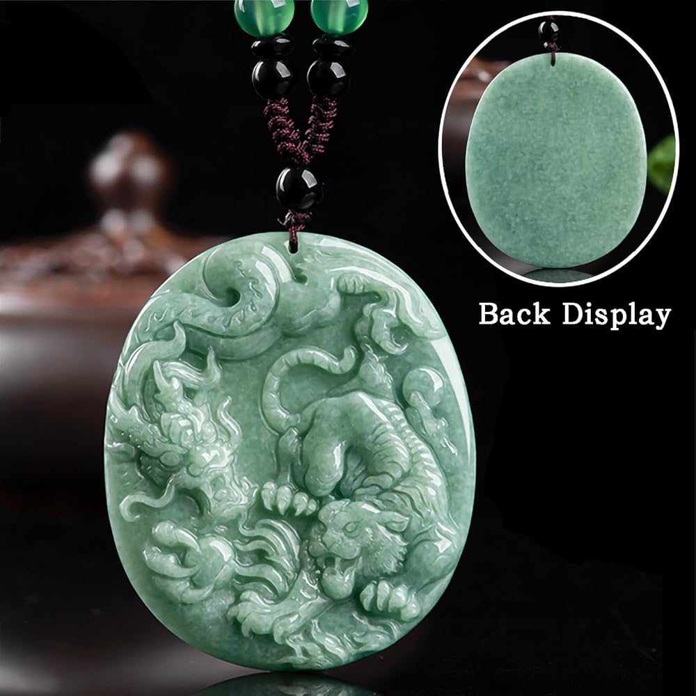 Amazon | Xgimas 手彫り ドラゴン タイガー 天然翡翠 ペンダント