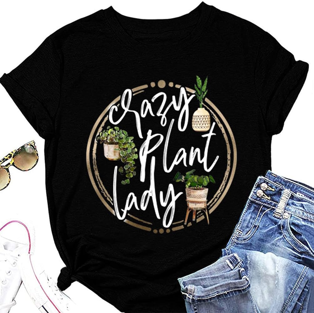 YourTops Crazy Plant Lady Shirt Women Gardening Graphic T-Shirt