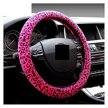 国内発送】レザーステアリングホイール,ヒョウ柄 JDMハート型,15インチ