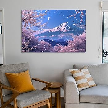 Amazon.co.jp: 絵画 富士山の下に咲く桜の美しい景色 アートパネル