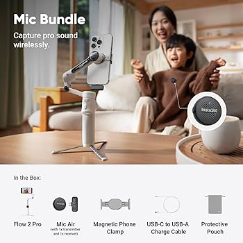 Amazon.com: Insta360 Flow 2 Pro Mic Bundle White - Foldable AI