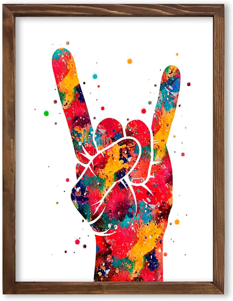 Amazon.com: Watercolor Rock On Hand Gesture Illustration Art Print