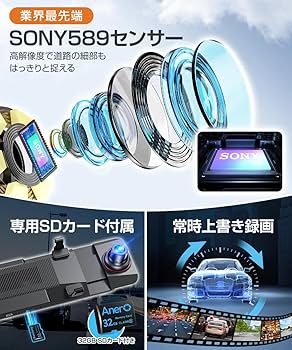 Amazon | ドライブレコーダー ミラー型 4K 【2024新モデル・12インチ