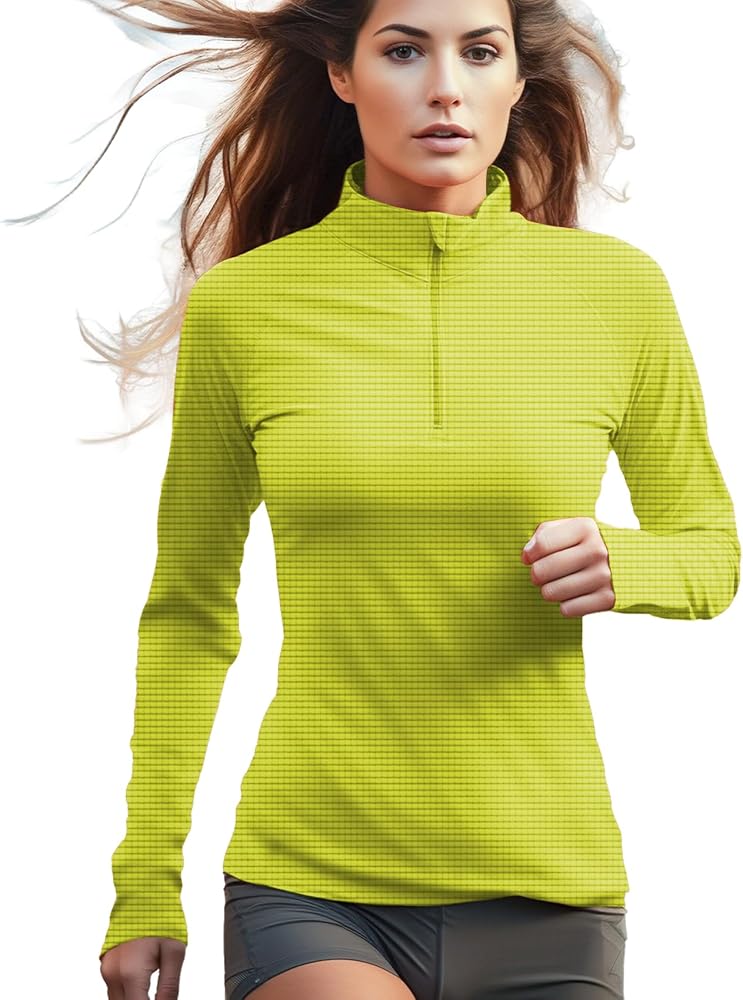 Womens Quarter Zip Long Sleeve Workout Tops(Green,XS) at Amazon