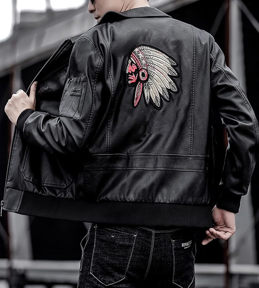 Men's Embroidered Indian Red Heritage Patch Genuine Cow Skin