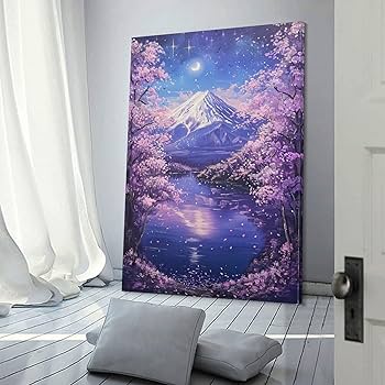 Amazon.co.jp: 絵画 富士山の夜桜が美しい景色インテリア 絵画 美しい