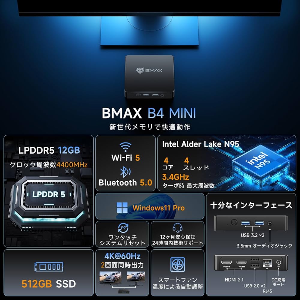 Amazon.co.jp: ミニpc 第12世代 N95搭載 最大3.4GHz 4コア/4スレッド