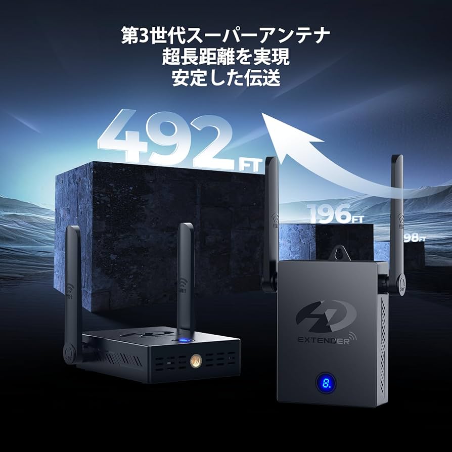 Amazon | ワイヤレスHDMI無線送受信機4K 30HZ-デュアル冷却シス、1/4