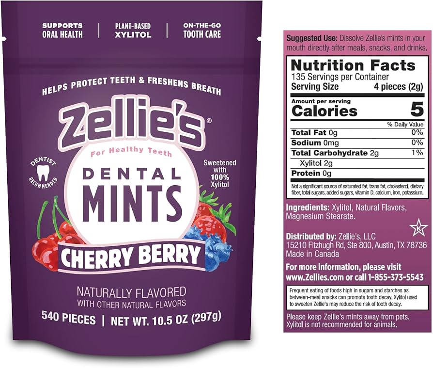 Amazon.com : Zellie's | 100% Xylitol Cherry Berry Breath Mints