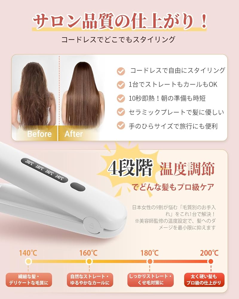 Amazon | JUUMIIY コードレスヘアアイロン 2WAY ストレート/カール両用