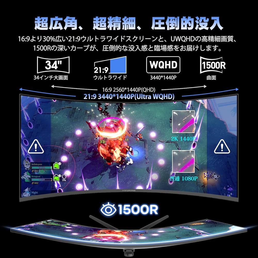 Amazon.co.jp: Minifire 34インチ ゲーミングモニター 200Hz 曲面