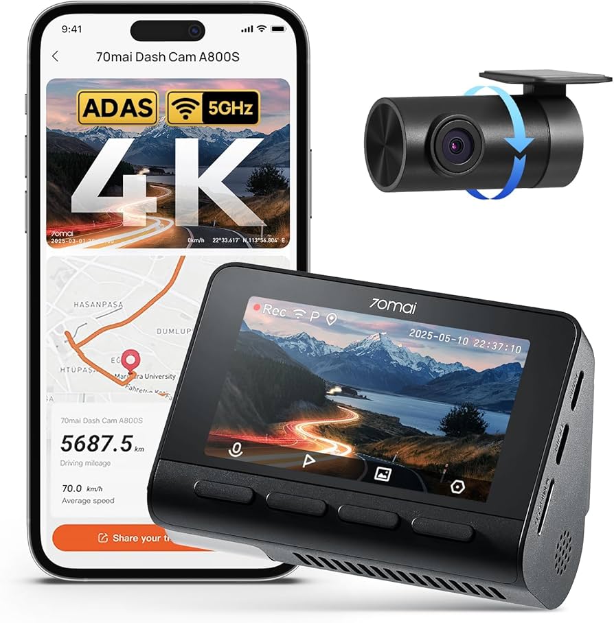70mai 4K Dash Cam Front and Rear, Built in 5Ghz Wi-Fi & GPS Car