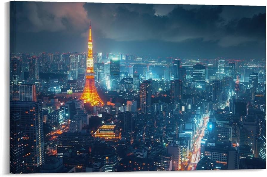 Amazon.co.jp: 絵画 東京の夜景インテリア 絵画 雄大な日本建築 魅力的
