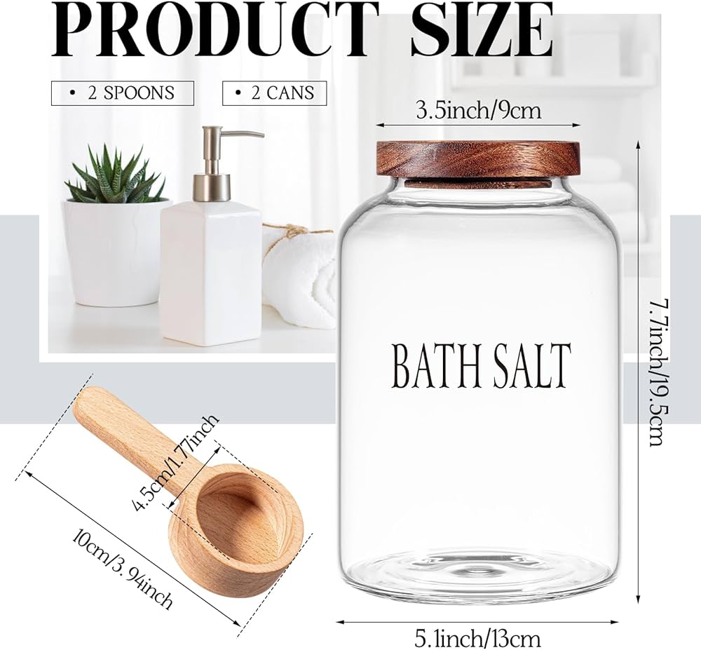 Amazon｜SiliFine 2セット 70オンス 大型バスソルト容器 木製スクープ