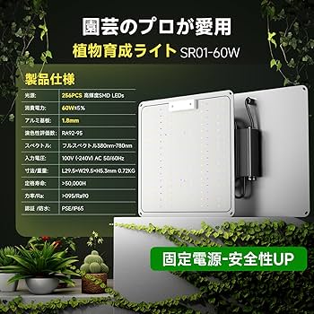 Amazon.co.jp: 植物育成ライト LED 60W パネル【放熱効率UP/ IP65防水