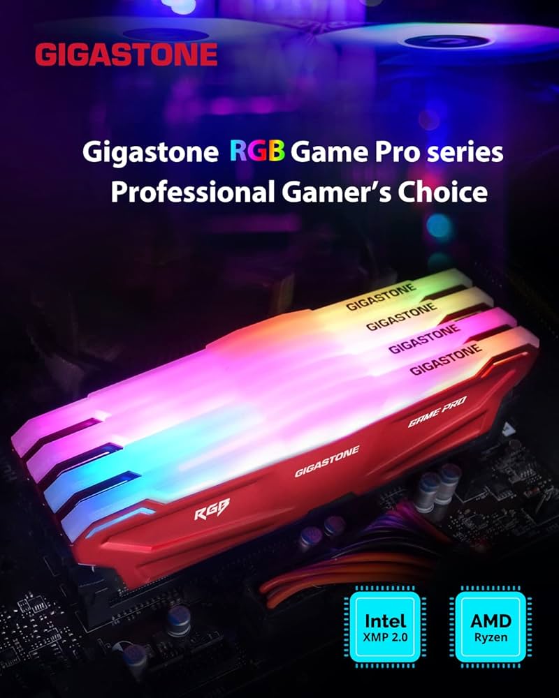 RGB DDR4 RAM】 GIGASTONE Game PRO 32GB Kit (2x16GB) DDR4-3200MHz