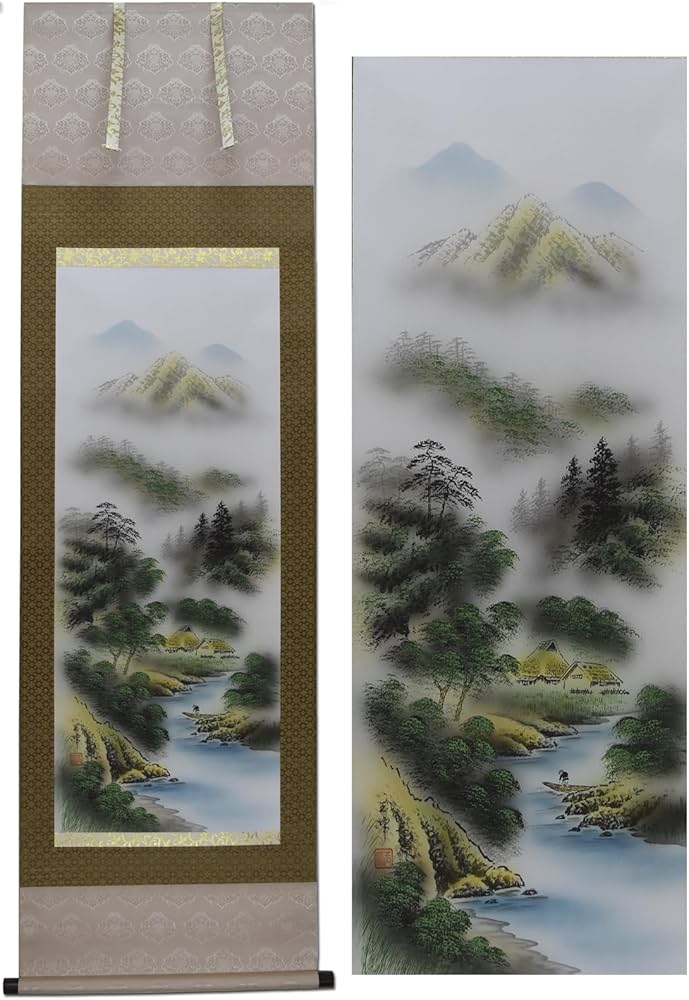 Amazon.co.jp: 掛け軸 彩色 山水 玉峰 掛け軸総本家 尺五 標準サイズ