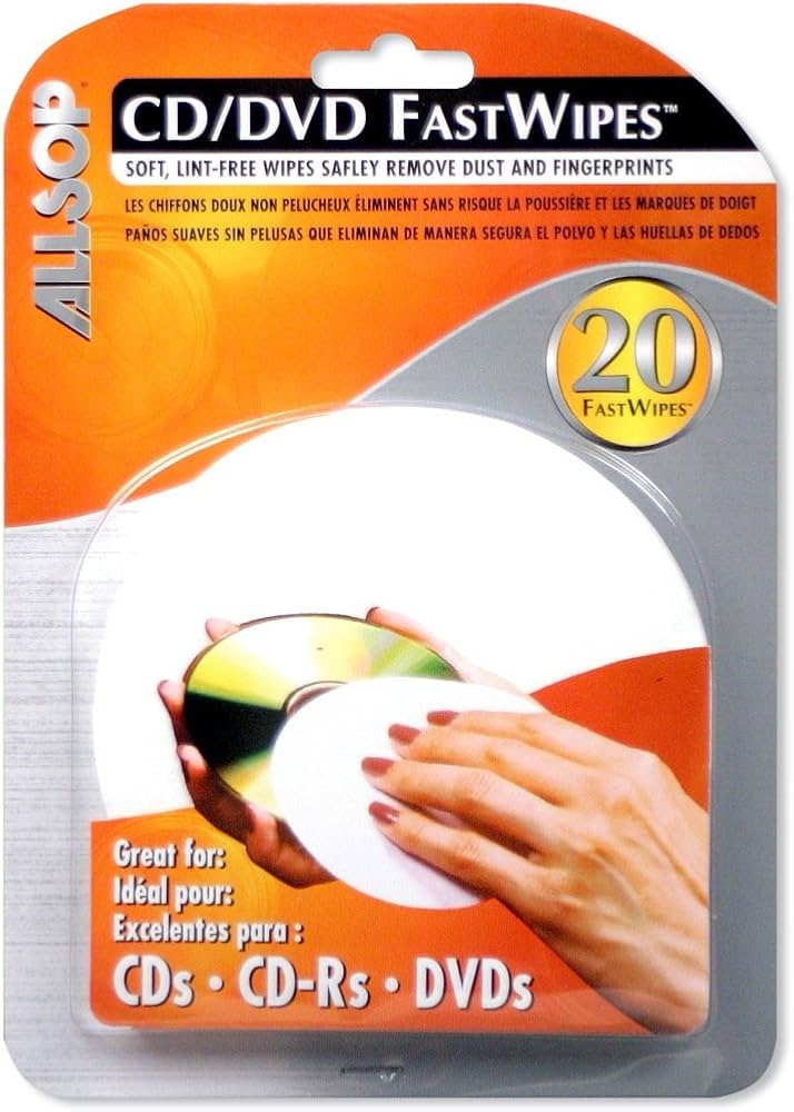 Allsop Lenços FastWipes CD e DVD, sem fiapos para limpar discos