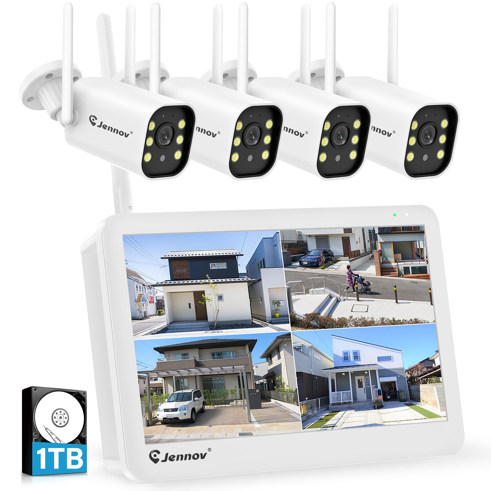 Amazon.co.jp: Jennov 防犯カメラ 屋外 モニター付き 500万画素 130度