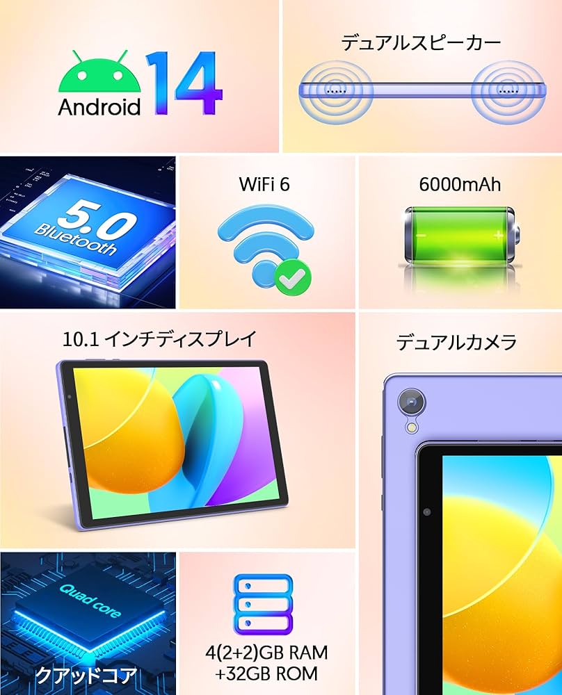 Amazon.co.jp: Android 14 タブレット 10インチ wi-fiモデル、4GB+32GB
