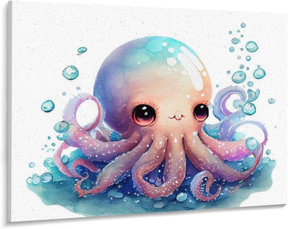 Amazon | かわいいタコの水彩画 数字油絵 水彩イラスト 数字キット