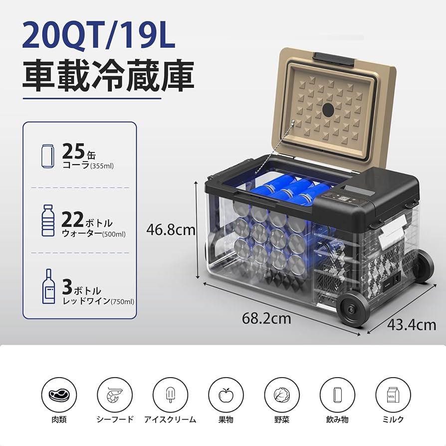 Amazon.co.jp: BODEGA ポータブル冷蔵庫 19L バッテリー内蔵可能, -20