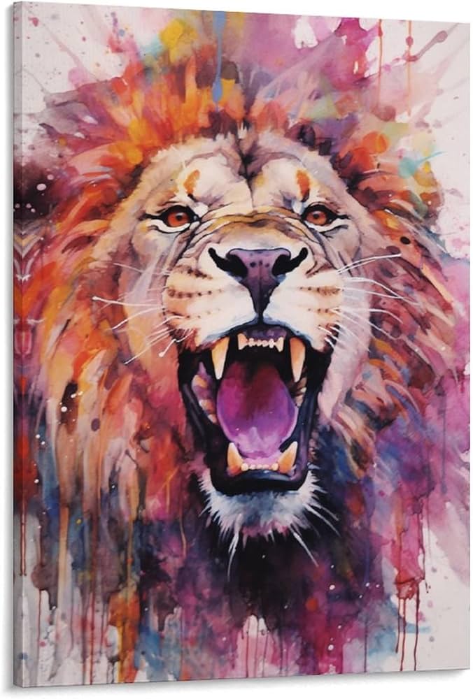 Amazon.co.jp: 絵画 ライオンの水彩画アートインテリア 絵画 動物の