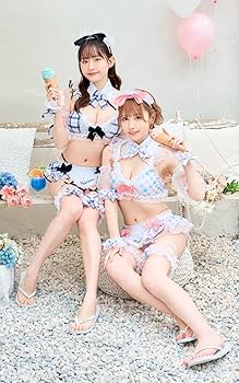 Amazon | [Malymoon] コスプレ 水着 ビキニ 紺 青 水色 フリル リボン