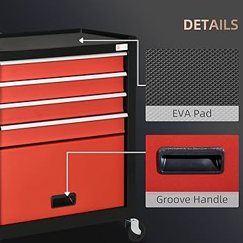 DURHAND 4-Drawer Tool Chest with 4 Wheels, Rolling Tool Box and