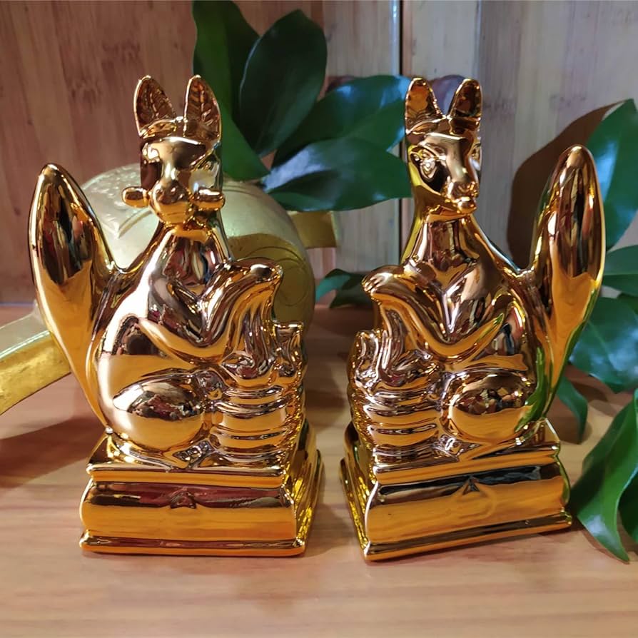 Amazon｜お稲荷様 一対陶器製 金メッキ 神具 稲荷きつね きつね像｜神