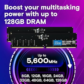 Crucial 64GB DDR5 RAM, 5600MHz (or 5200MHz or 4800MHz) Desktop