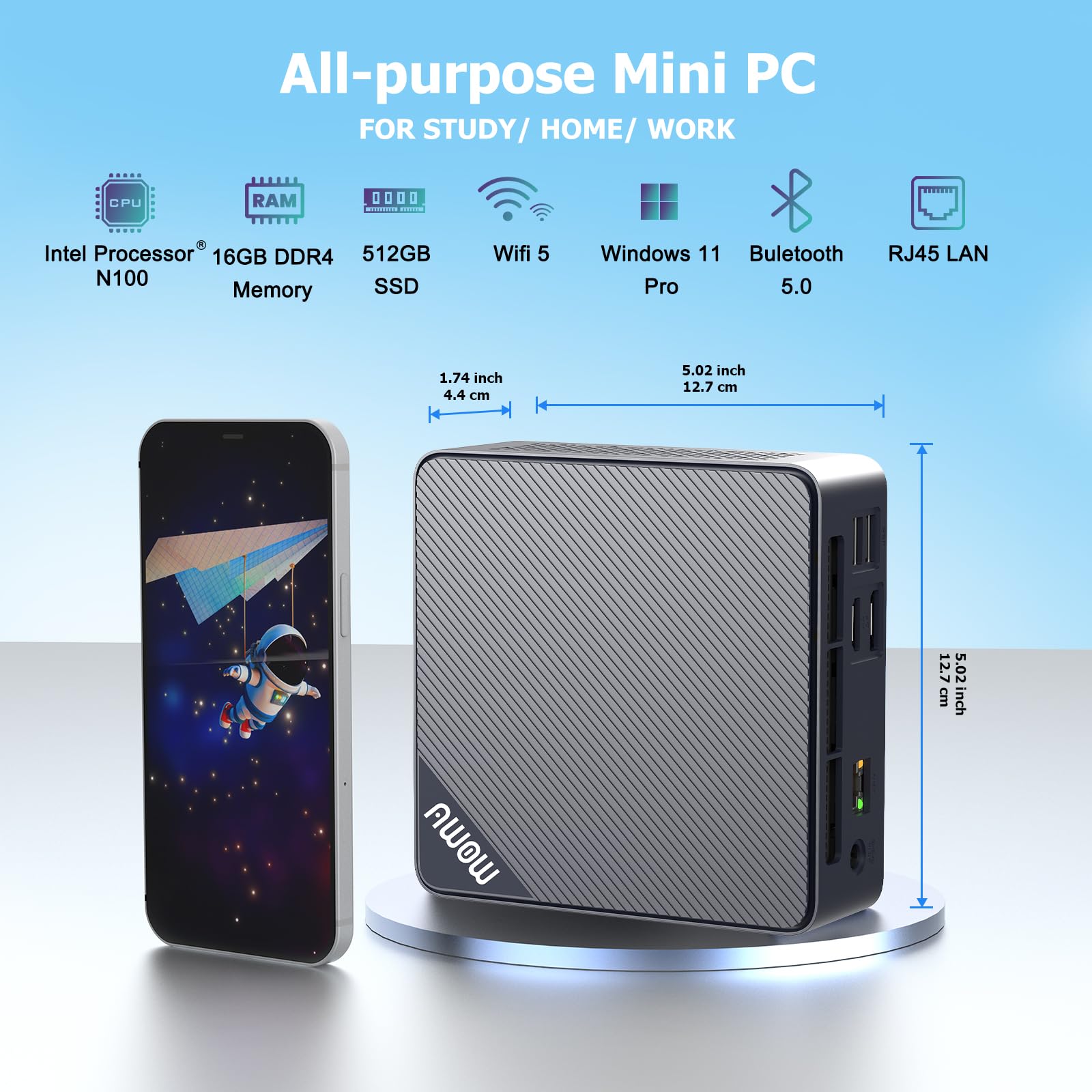 AWOW Mini PC Wi-11 Pro Gen12 N100 Quad Core 3.40GHz, 16GB DDR4