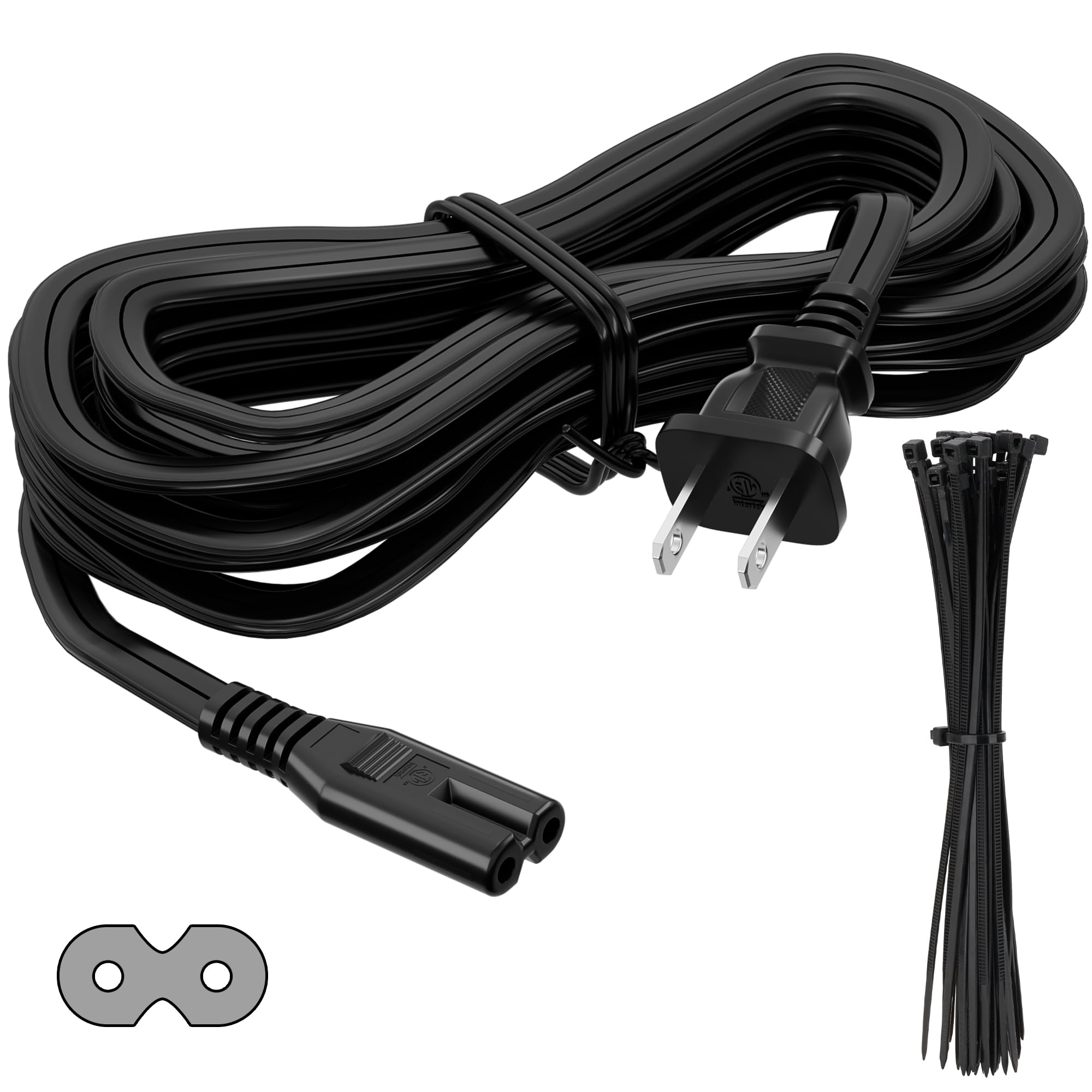 Amazon.com: 2 Prong Power Cord 25 FT, Non-Polarized AC Power