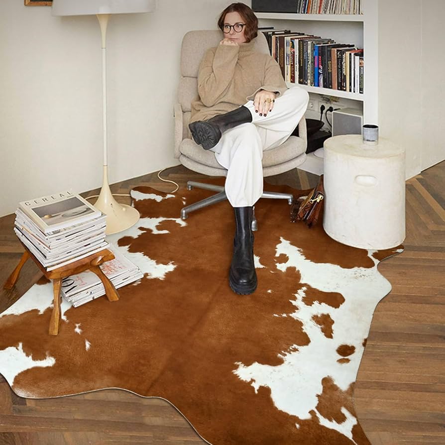 Amazon | DweIke プレミアムフェイクカウハイドラグ牛革エリアラグ