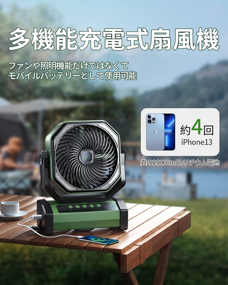 Amazon.co.jp : キャンプ 扇風機 20000mAh大容量 最大60時間連続使用