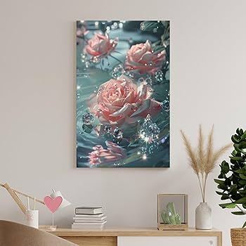 Amazon.co.jp: 絵画 水の中で輝くピンクのバラインテリア 絵画 魅力的