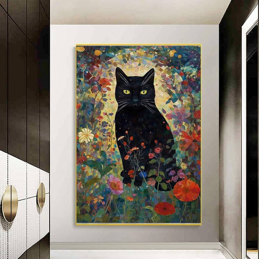 Amazon.co.jp: グスタフクリムト猫のポスターとプリントガーデン黒猫
