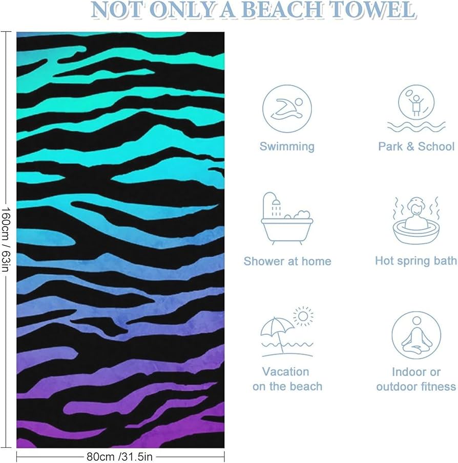 Amazon｜バスタオル 大判 ゼブラ柄 青 紫 黒 湯上がりタオル メンズ