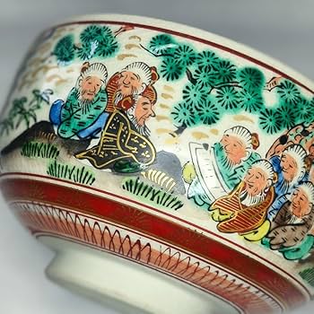 Amazon.co.jp: 茶道具 抹茶茶碗 九谷焼 庄三 手描き 金縁 金彩人物花鳥