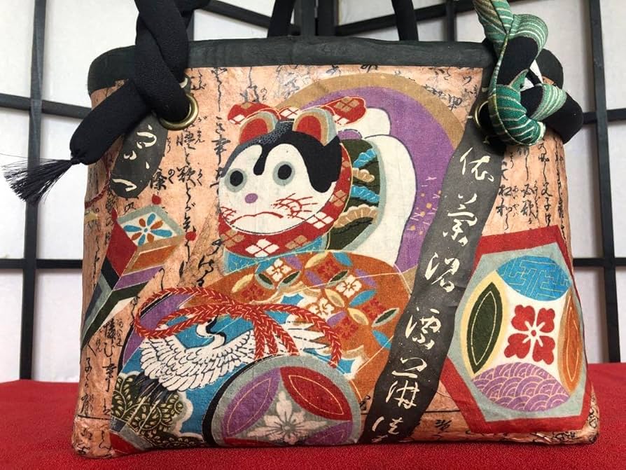 一閑張り 一閑張りバック 大 正絹古布 犬張子 狛犬 張子犬 【公式通販】