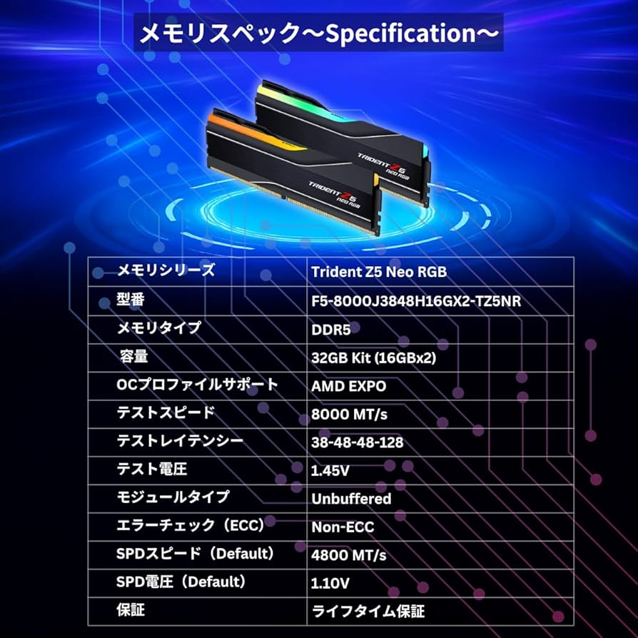 Amazon.co.jp: G.Skill DDR5メモリ DDR5-8000 32GBKit（16GB×2枚組