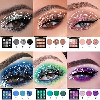 Amazon.co.jp: パンクブルーグリッターアイシャドウ9色、パレット