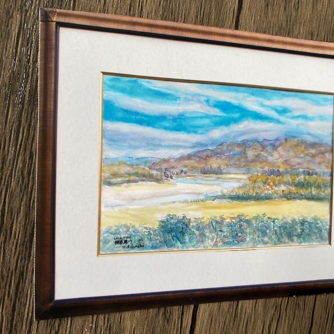 Amazon.co.jp: 絵画 水彩画 風景画 原画 P10「阿武隈川」菊地正則 額