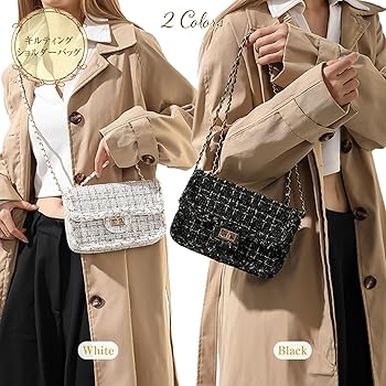Amazon | ショルダーバッグ レディース ツイード チェーン クロス